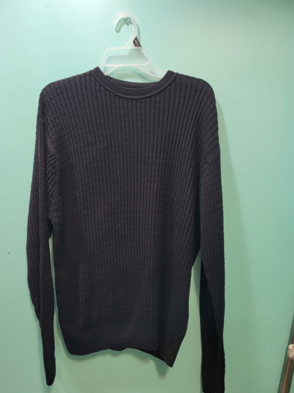 Men's Black Textured Crewneck Sweater 100% Cotton